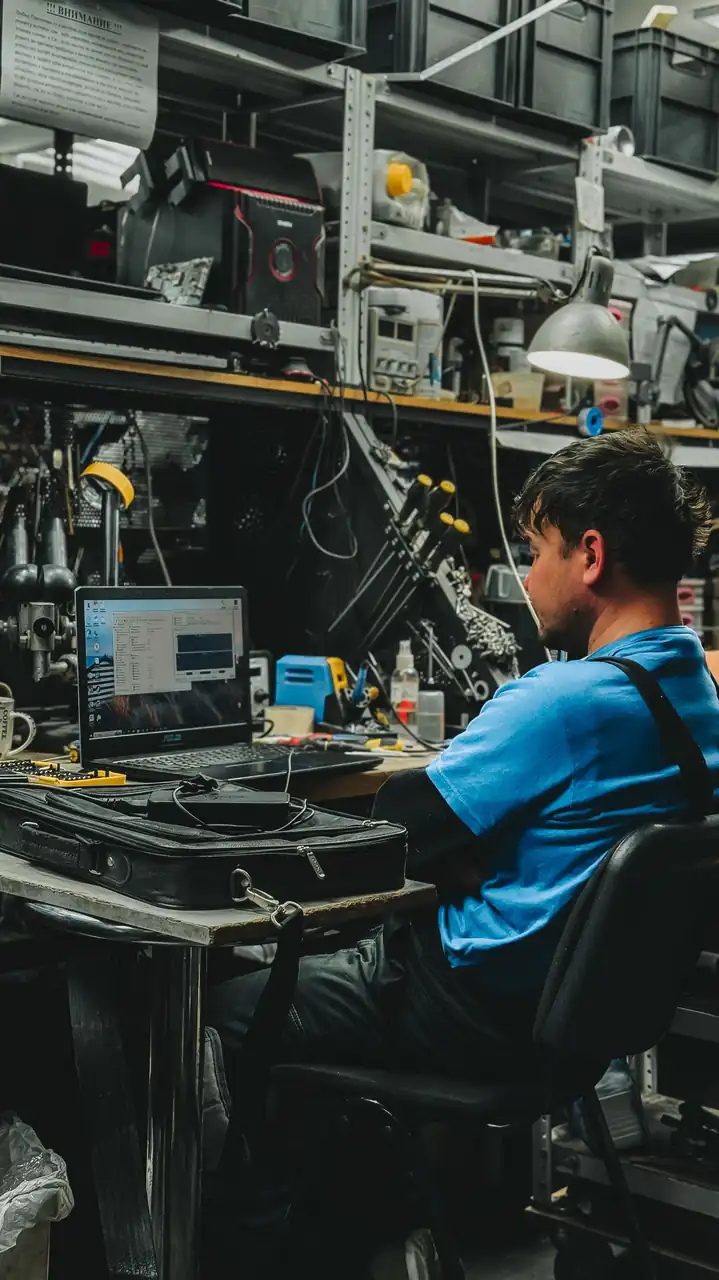 Professional technician working on laptop hardware
